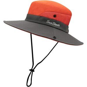 Unisex Orange & Gray Polyester Wide Brim Mesh Vent Chin Strap Classic Cowboy Hat